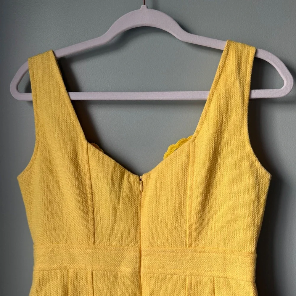 Nanette Lepore Yellow Lace Dress Sleeveless Bow Cotton Sheath Wedding Guest SZ 8
